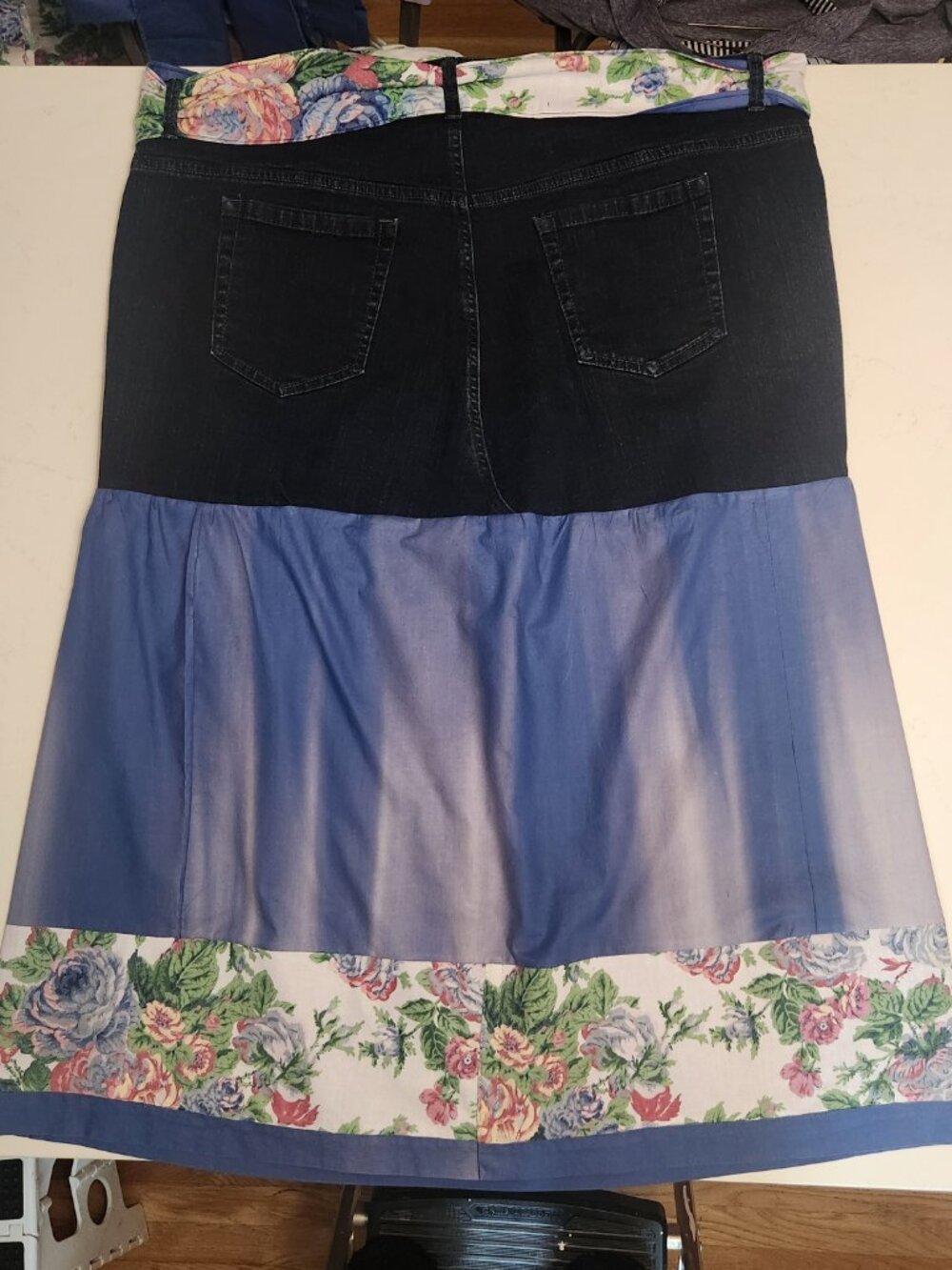 Upcycled Gloria Vanderbilt Denim Skirt & Sash Belt Sz 22W One of a Kind Ombre - Picture 3 of 12